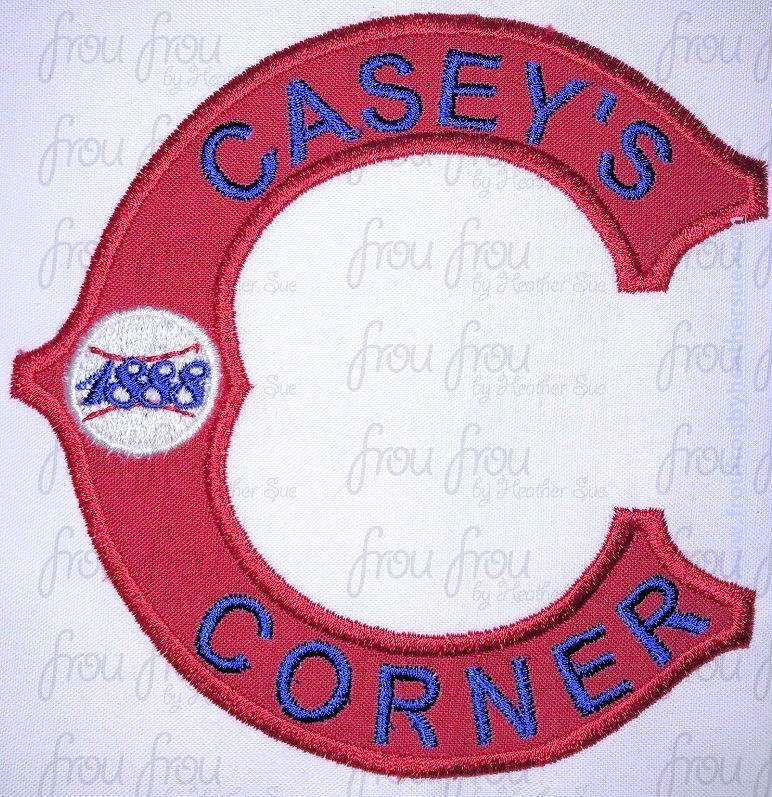 Casey&#39;s Restaurant Logo Wording Machine Applique and Filled Embroidery Design, multiple sizes including 2&quot;-16&quot;