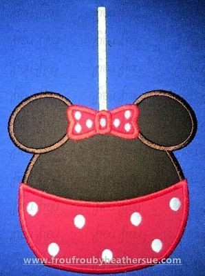 Caramel Chocolate Dipped Apple Miss Mouse Machine Applique Embroidery Design, Multiple sizes including 1, 2, 3, 4, 7, and 10 inch inch