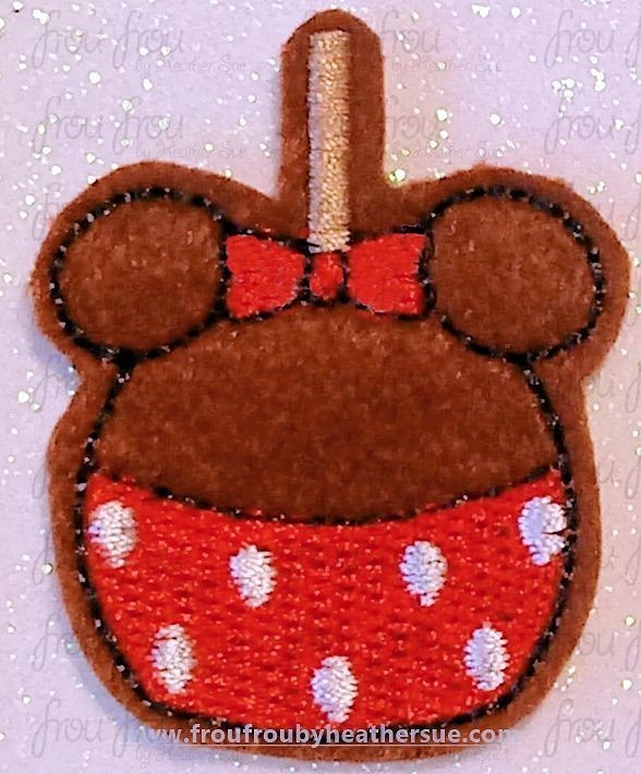 Clippie Caramel Chocolate Dipped Apple Miss Mouse Machine Embroidery In The Hoop Project 1.5, 2, 3, and 4 inch