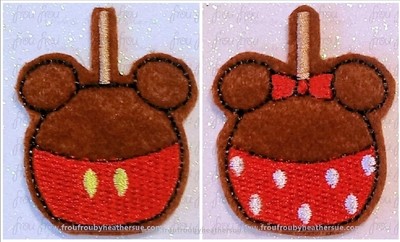 Clippie Caramel Chocolate Dipped Apple Mister and Miss Mouse TWO Design SET Machine Embroidery In The Hoop Project 1.5, 2, 3, and 4 inch
