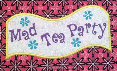 Mad Tea Cup Ride Sign Machine Applique and filled Embroidery Designs, Multiple Sizes, including 3"-16"