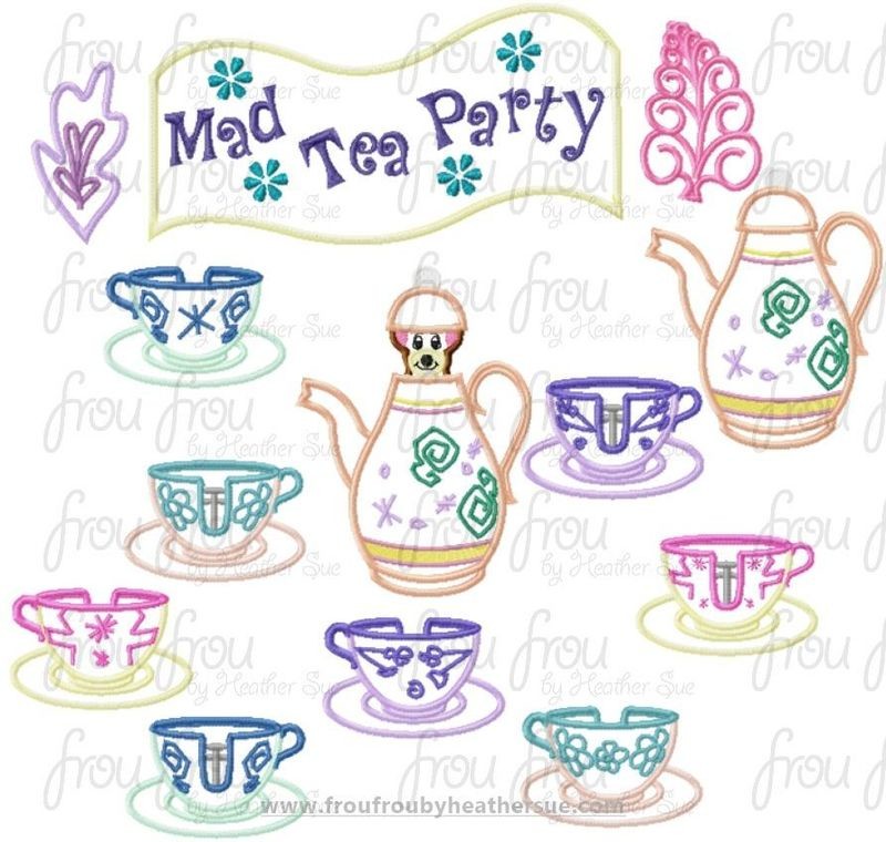 Mad Tea Cup Ride Design THIRTEEN Design SET Machine Applique  and filled Embroidery Designs, Multiple Sizes, including  2&quot;-16&quot;