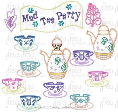 Mad Tea Cup Ride Design THIRTEEN Design SET Machine Applique and filled Embroidery Designs, Multiple Sizes, including 2