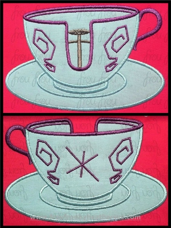 Mad Tea Cup Ride Mint Design TWO Design SET Machine Applique  and filled Embroidery Designs, Multiple Sizes, including  2&quot;-16&quot;