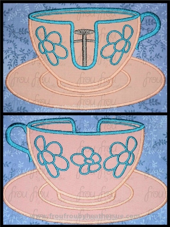 Mad Tea Cup Ride Peach Design Two Design SET Machine Applique and filled Embroidery Designs, Multiple Sizes, including 2