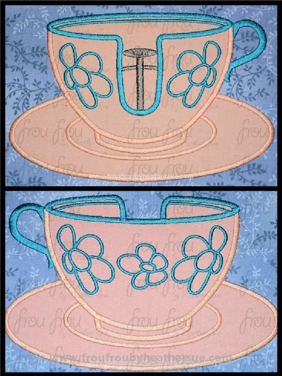 Mad Tea Cup Ride Peach Design Two Design SET Machine Applique  and filled Embroidery Designs, Multiple Sizes, including  2&quot;-16&quot;