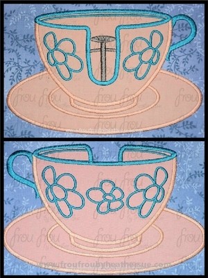 Mad Tea Cup Ride Peach Design Two Design SET Machine Applique and filled Embroidery Designs, Multiple Sizes, including 2