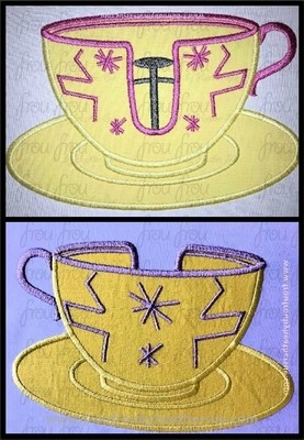 Mad Tea Cup Ride Yellow Design Two Design SET Machine Applique and filled Embroidery Designs, Multiple Sizes, including 2"-16"