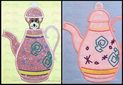 Mad Tea Cup Ride Teapot With and Without Mouse Two Design SET Machine Applique and filled Embroidery Designs, Multiple Sizes, including 2