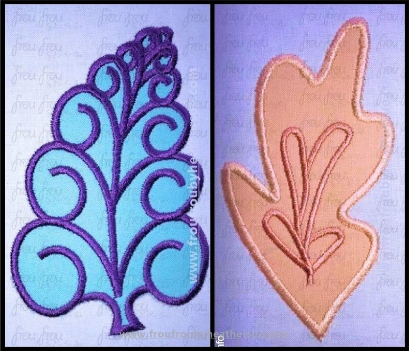 Mad Tea Cup Ride Leaves Two Design SET Machine Applique  and filled Embroidery Designs, Multiple Sizes, including  2&quot;-16&quot;