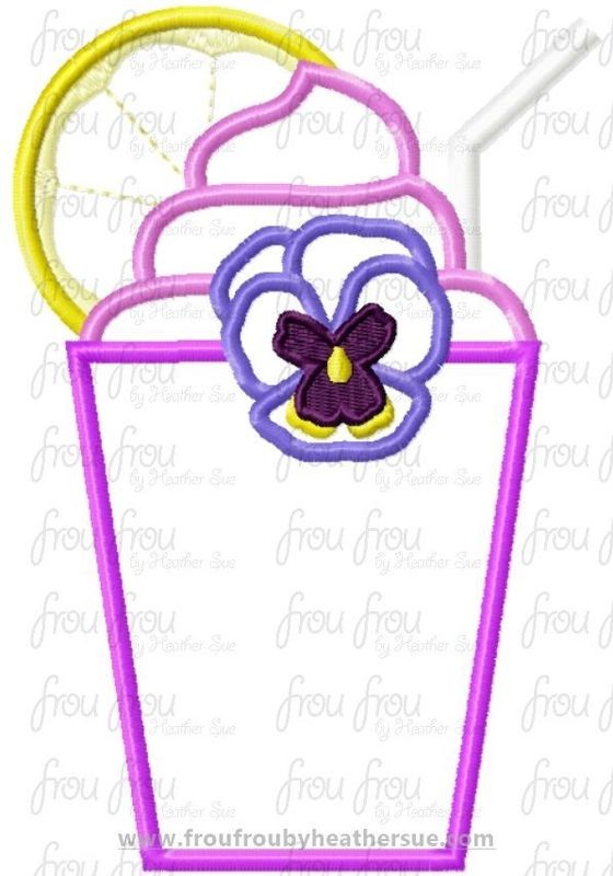 Violet Lemonade Frozen Ecpot Drink in Cup  Machine Applique and filled Embroidery Design 2"-16"