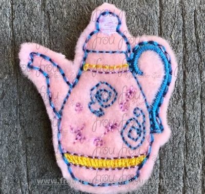 Clippie Mad Tea Cup Ride Teapot Machine Embroidery In The Hoop Project 1.5, 2 , 3, and 4 inch