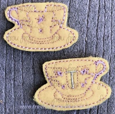 Clippie Mad Tea Cup Ride Yellow TWO Design Set Machine Embroidery In The Hoop Project 1.5, 2 , 3, and 4 inch