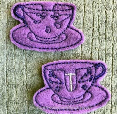 Clippie Mad Tea Cup Ride Purple TWO Design Set Machine Embroidery In The Hoop Project 1.5, 2 , 3, and 4 inch