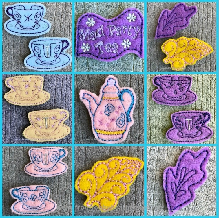 Clippie Mad Tea Cup Ride TWELVE Design Set Machine Embroidery In The Hoop Project 1.5, 2 , 3, and 4 inch