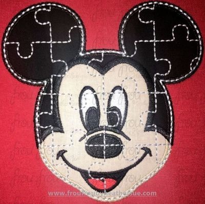 Puzzle Smiling Mister Mouse Face Autism Machine Applique and filled Embroidery Design 2