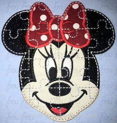 Puzzle Smiling Miss Mouse Face Autism Machine Applique and filled Embroidery Design 2