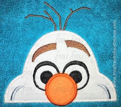Oolaf Snowman Peeker Freezing Machine Applique Embroidery Design, multiple sizes including 2