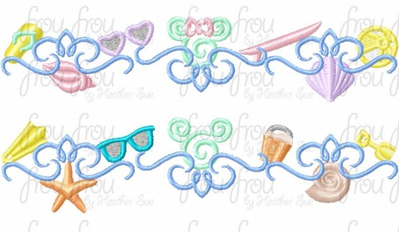 Beach Mister and Miss Mouse Motif TWO Design SET Machine Embroidery Design, Multiple sizes including 2"-16"
