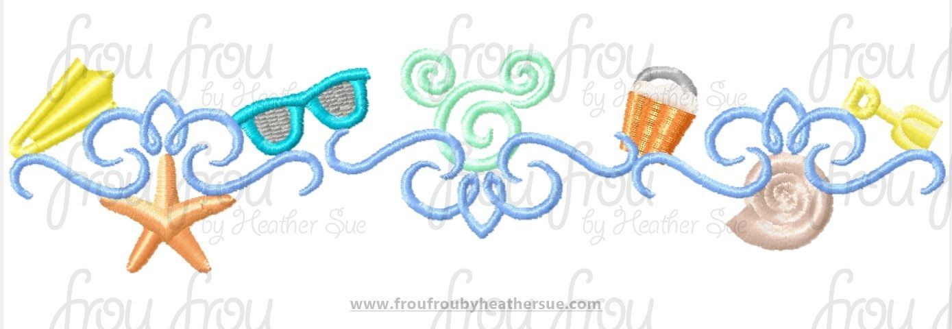 Beach Mister Mouse Motif Machine Embroidery Design, Multiple sizes including 2"-16"