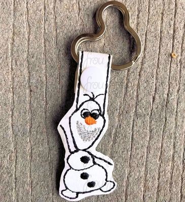 Oolaf Freezing Snowman Full Body Key Fob, both short and long tab, velcro or snaps, THREE SIZES in the hoop Machine Applique Embroidery Design- 4", 7", and 10"