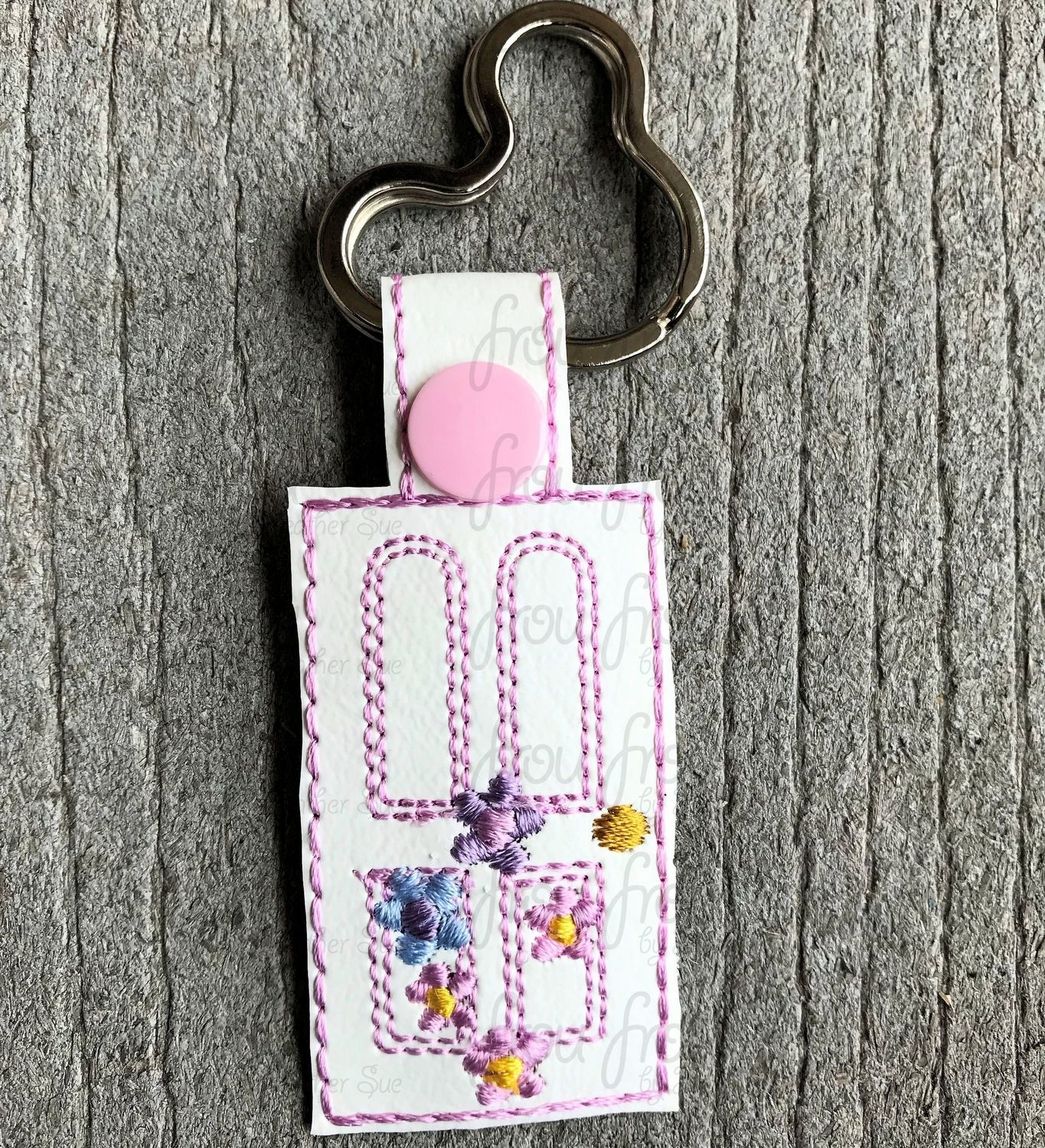 Boo Girl's Door Monster Key Fob, both short and long tab, velcro or snaps, THREE SIZES in the hoop Machine Applique Embroidery Design- 4