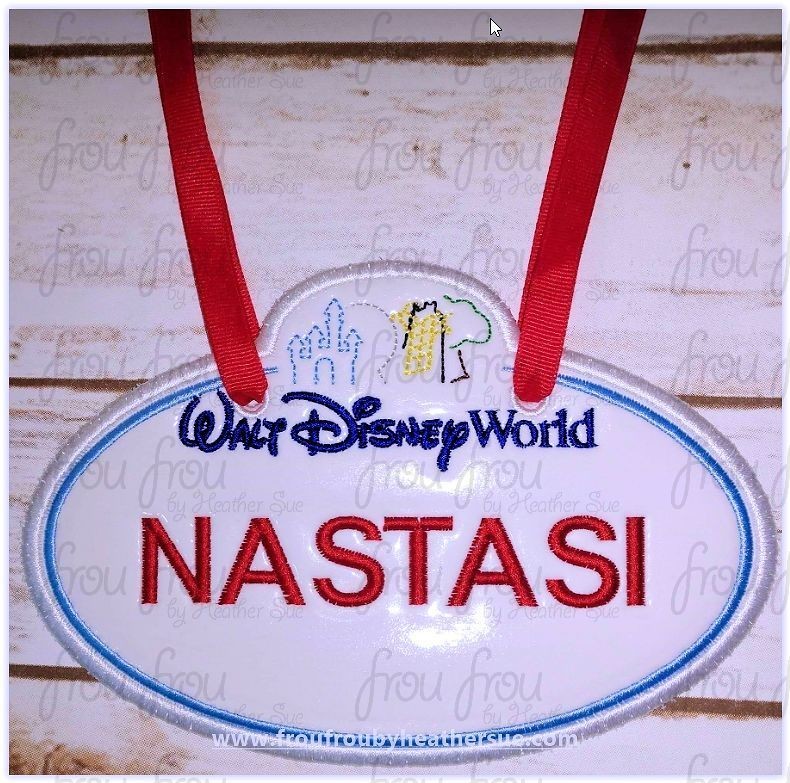Four Parks One World With Hotel BLANK Name Tag Machine Applique Embroidery Design, Multiple Sizes, including 4x4, 5x7, and 6x10