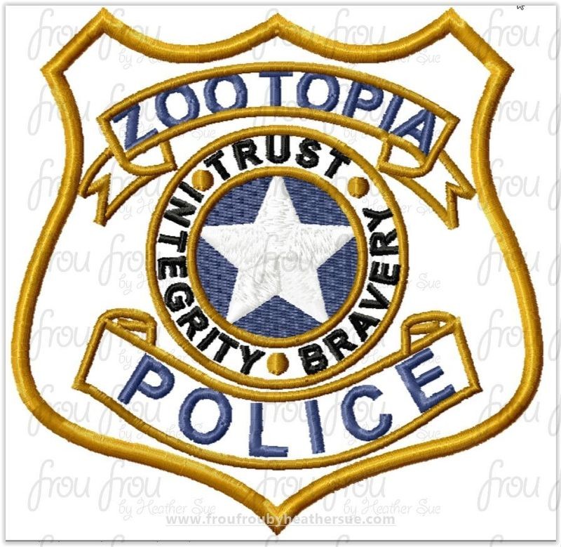 Jude Rabbit Police Officer Badge Zoo Movie Machine Applique Embroidery Design, multiple sizes including 4"-16"