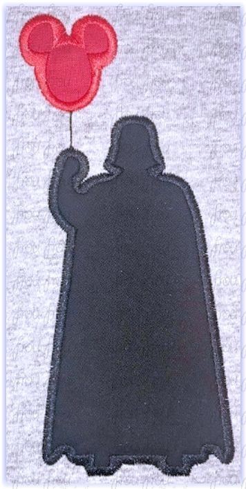 Dark Fader Silhouette with Mister Mouse Balloon Space Wars Machine Applique Embroidery Design Multiple Sizes, including 2&quot;-16&quot;