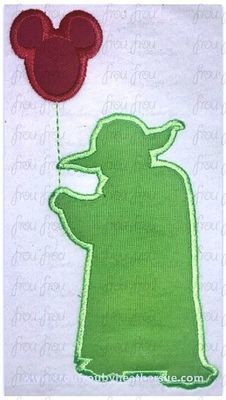 Yoduh Silhouette with Mister Mouse Balloon Space Wars Machine Applique Embroidery Design Multiple Sizes, including 2