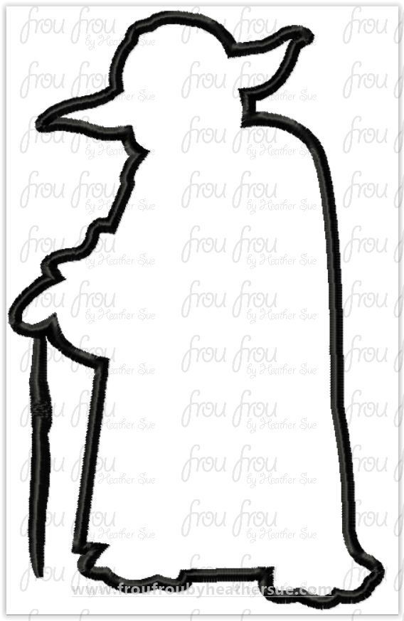 Yoduh Silhouette with Cane Space Wars Machine Applique Embroidery Design Multiple Sizes, including 1"-16"