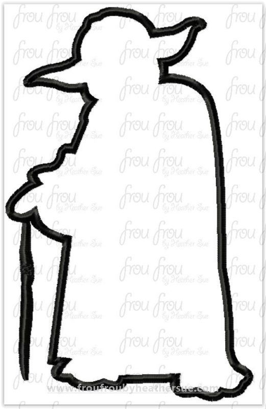 Yoduh Silhouette with Cane Space Wars Machine Applique Embroidery Design Multiple Sizes, including 1&quot;-16&quot;
