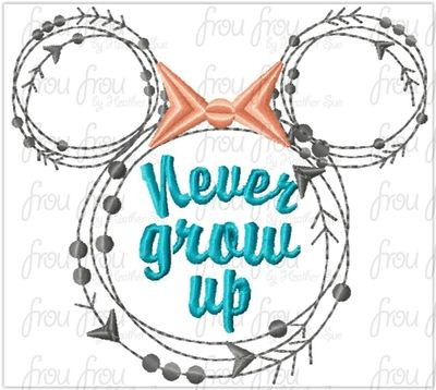 Arrows and Lines Never Grow Up Miss Mouse Head Machine Redwork Embroidery Design 2.5"-16"