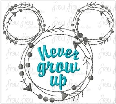 Arrows and Lines Never Grow Up Mister Mouse Head Machine Redwork Embroidery Design 2.5"-16"