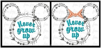 Arrows and Lines Never Grow Up Mister and Miss Mouse Head TWO Design SET Machine Redwork Embroidery Design 2.5"-16"
