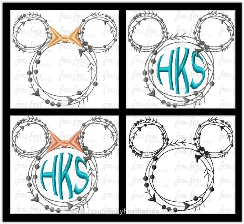 Arrows and Lines BLANK No Monogram Mister and Miss Mouse Head TWO Design SET Machine Redwork Embroidery Design 2"-16"
