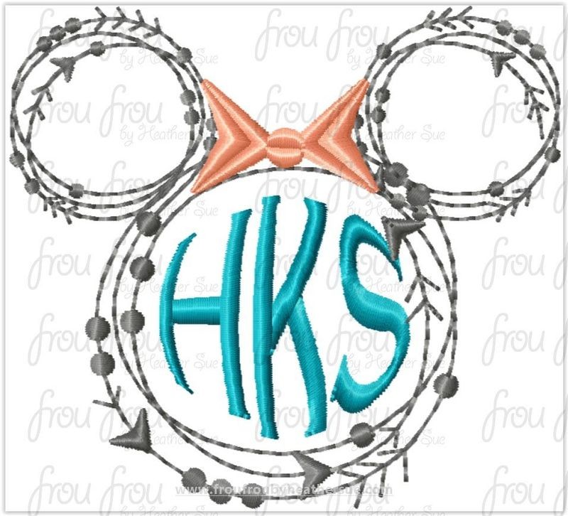 Arrows and Lines BLANK No Monogram Miss Mouse Head  Machine Redwork Embroidery Design 2"-16"