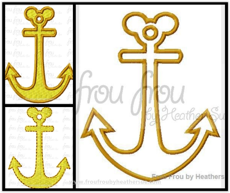 Anchor Mister Mouse Machine Applique and filled Embroidery Design 2&quot;-16&quot;