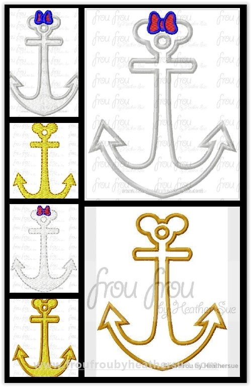 Anchor Mister and Miss Mouse TWO Design SET Machine Applique and filled Embroidery Design 2"-16"