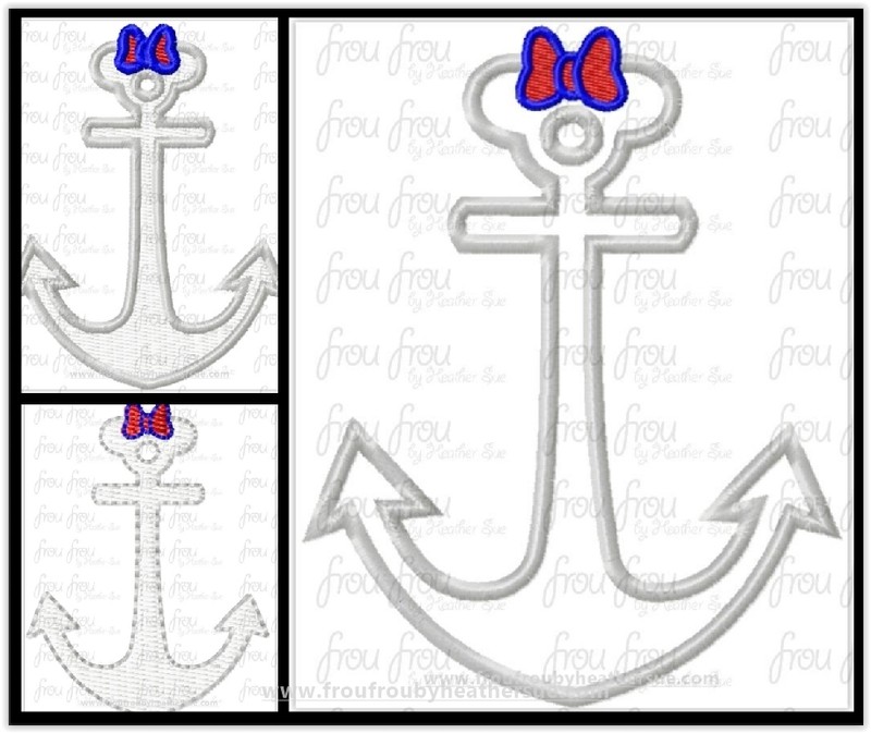 Anchor Miss Mouse Machine Applique and filled Embroidery Design 2"-16"