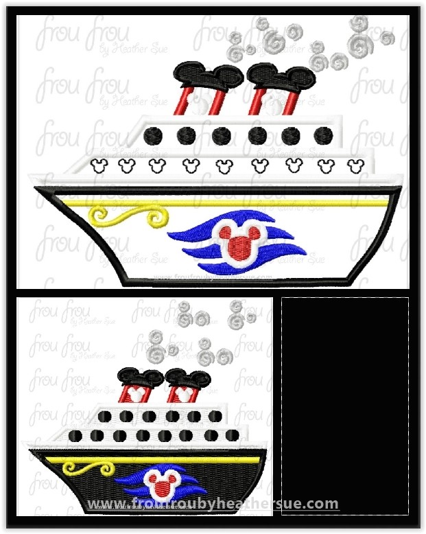 Dis Cruise Ship Mister Mouse Machine Applique and Filled Embroidery Design 3"-16"