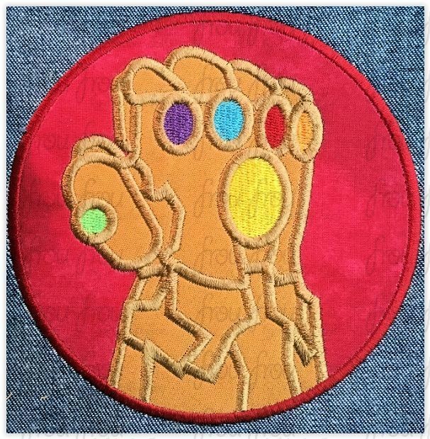 Infinite Glove Superhero Machine Applique and Filled Embroidery Design 2"-16"