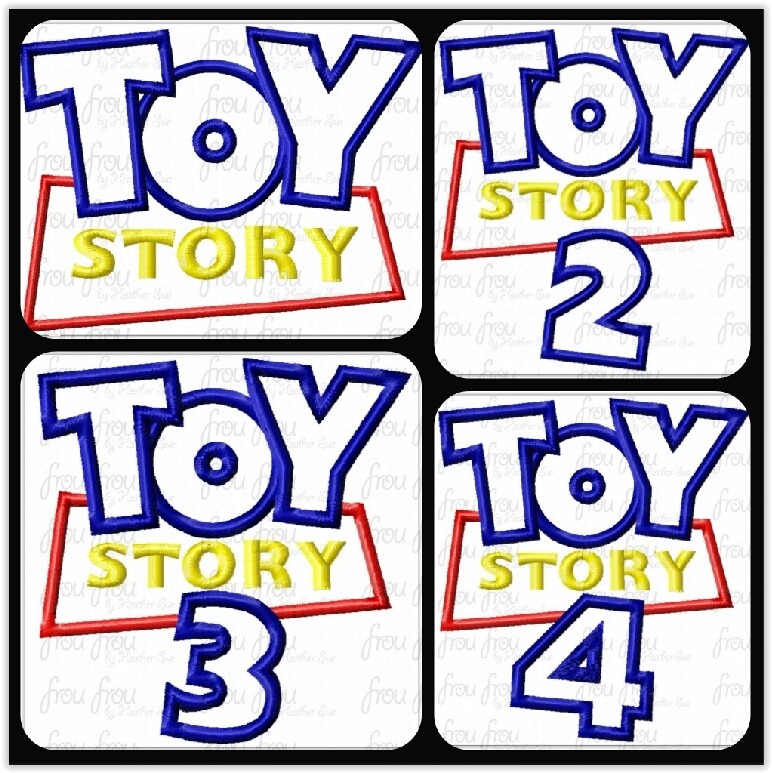 Toy Movie Logos Four Design SET  Machine Applique and filled Embroidery Designs 1.5"-16"