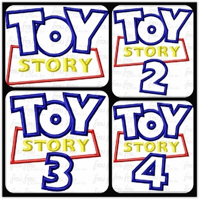 Toy Movie Logos Four Design SET Machine Applique and filled Embroidery Designs 1.5