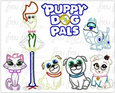 Puppy Dog Friends SEVEN Design SET Machine Applique and Filled Embroidery Designs, multiple sizes, including 2"-16"