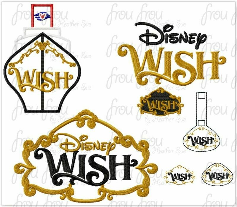 Wish Dis Cruise Ship  SIX Design SET Machine Applique, Filled, Clippies, and Key Fob, Multiple Sizes