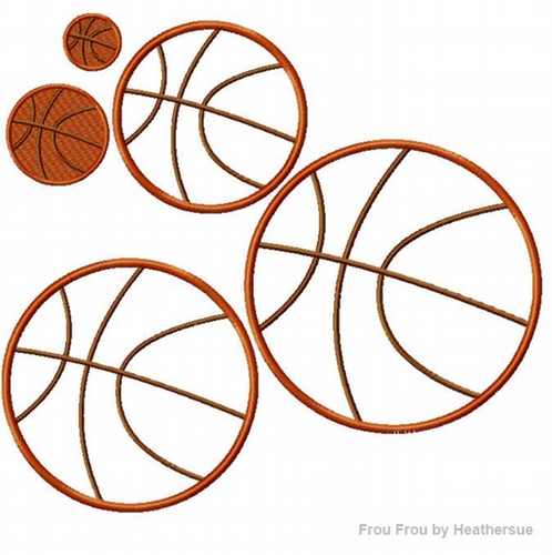 Basketball Machine Applique Embroidery Designs, multiple sizes including 1, 2, 4, 5, and 6 inchand 6 inchch
