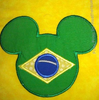 Brazil Flag Mister Mouse Head Machine Applique Embroidery Design, multiple sizes, including 4 inch