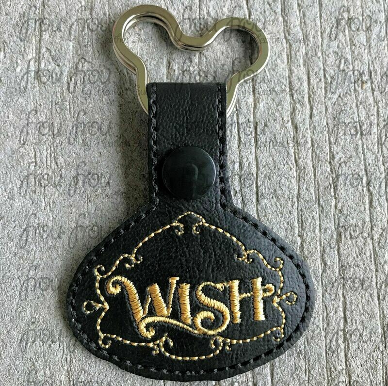 Wish Dis Cruise Ship key Fob, both short and long tab, velcro or snaps, THREE SIZES in the hoop Machine Applique Embroidery Design- 4&quot;, 7&quot;, and 10&quot;