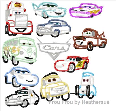 Car TWELVE design SET Machine Applique Embroidery Design, Multiple sizes including 4 inch
